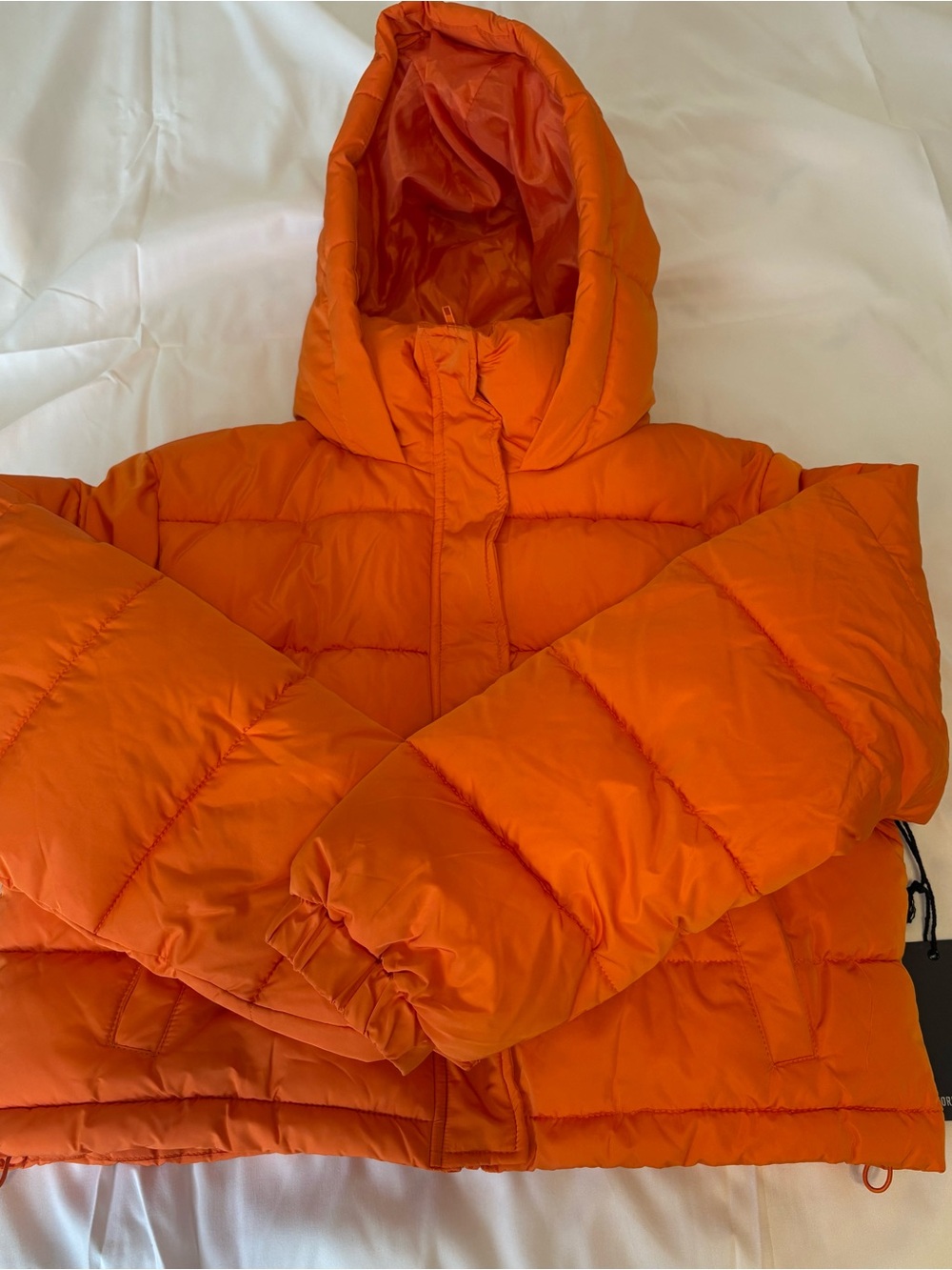 Forever 21 Bright Orange Hooded Puffer Jacket
